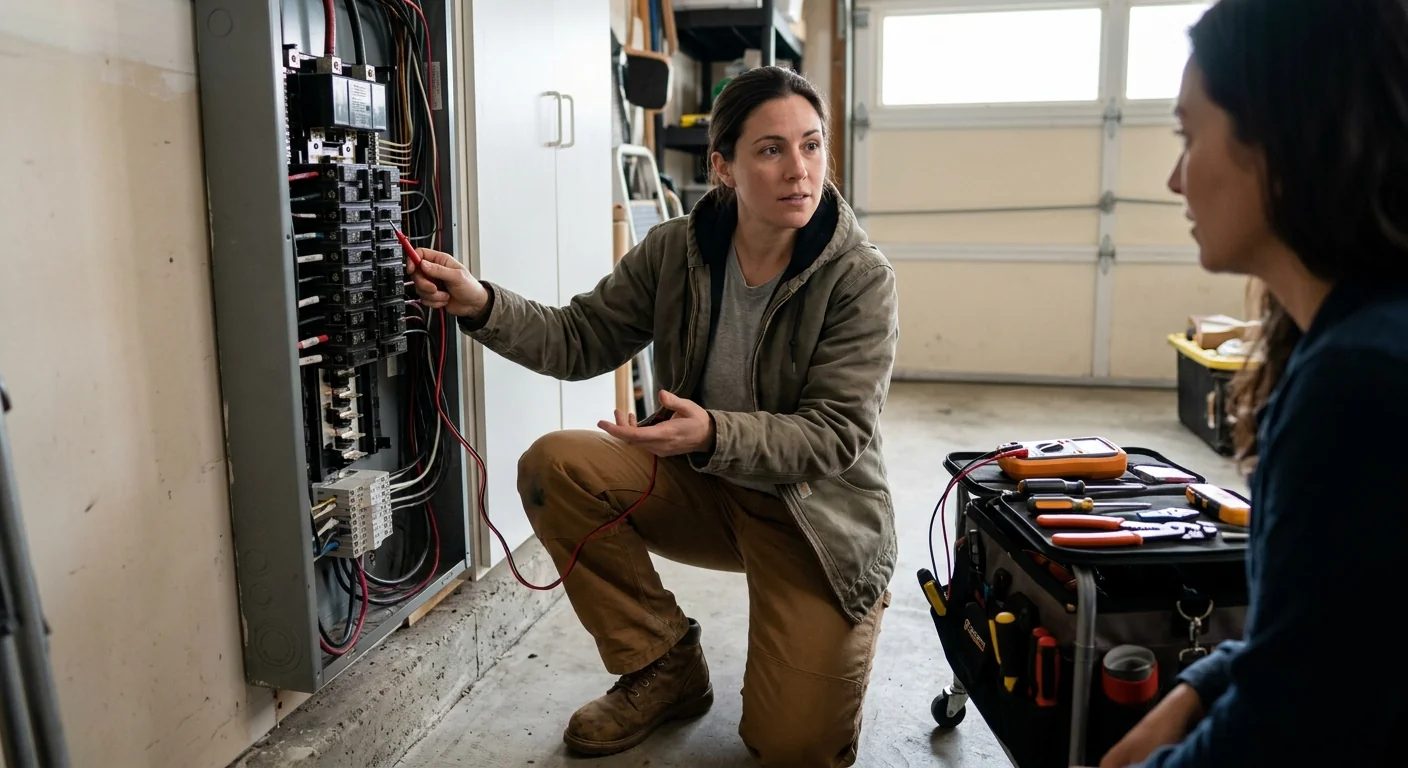 Electrician upgrading a residential electric service panel in a San Leandro home