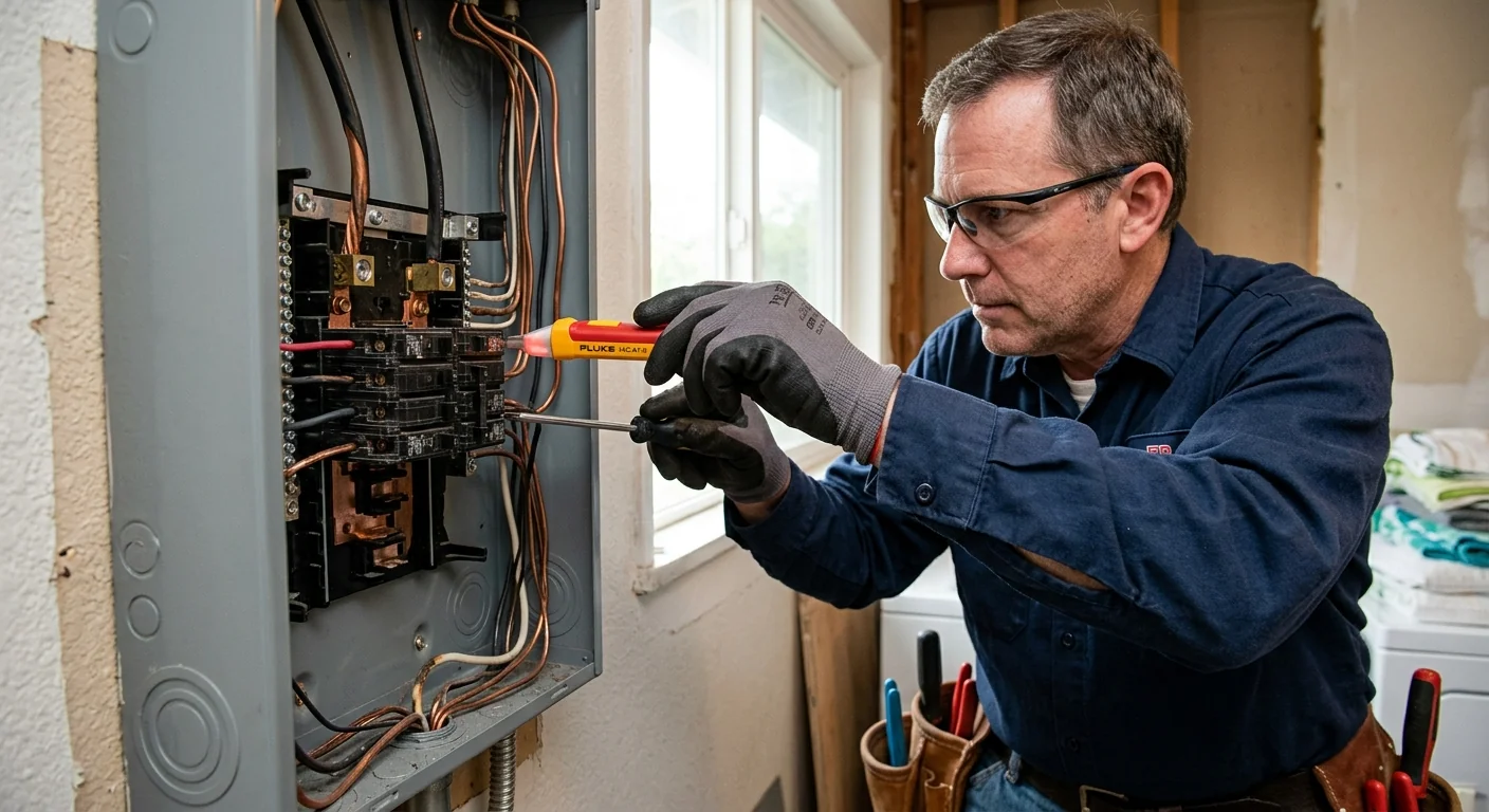 Close-up of copper wiring connections inspected for safety