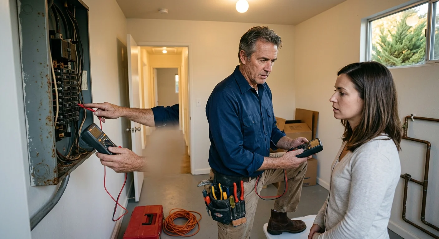 San Leandro electrician reviewing a written estimate with a homeowner at the kitchen table