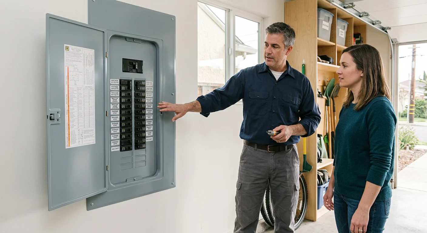 Newly upgraded electrical panel with neatly labeled breakers after service