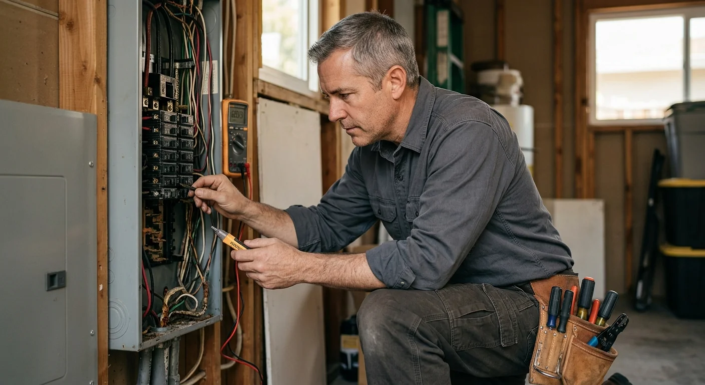 Electrician reviewing an emergency repair estimate with a San Leandro homeowner