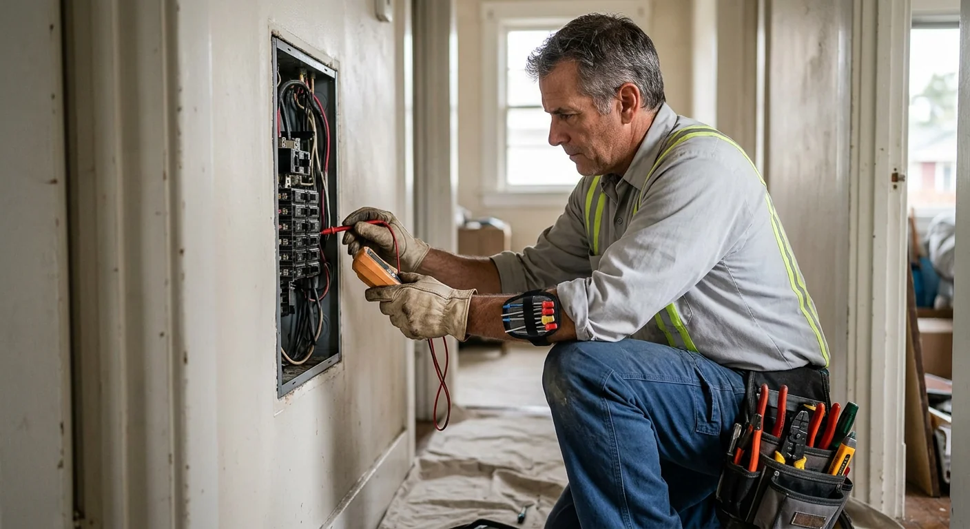 Electrician reviewing an emergency service estimate with a San Leandro homeowner at home