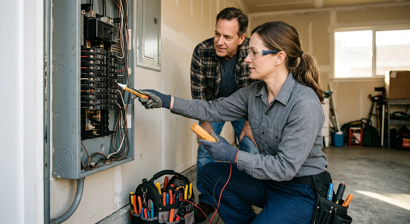 San Leandro Electrician Pros technician inspecting home wiring during an emergency electrical repair