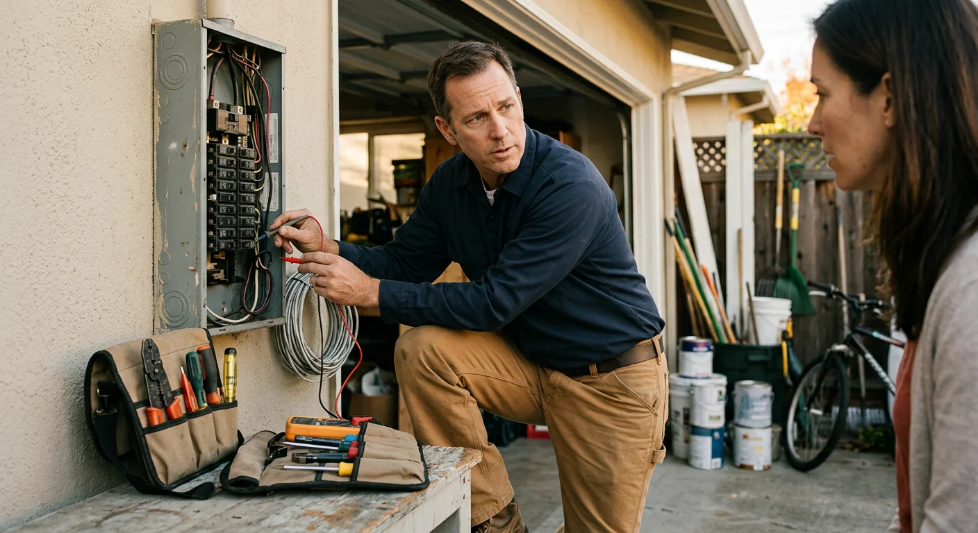 Homeowner reviewing an itemized EV charger installation estimate at a kitchen table