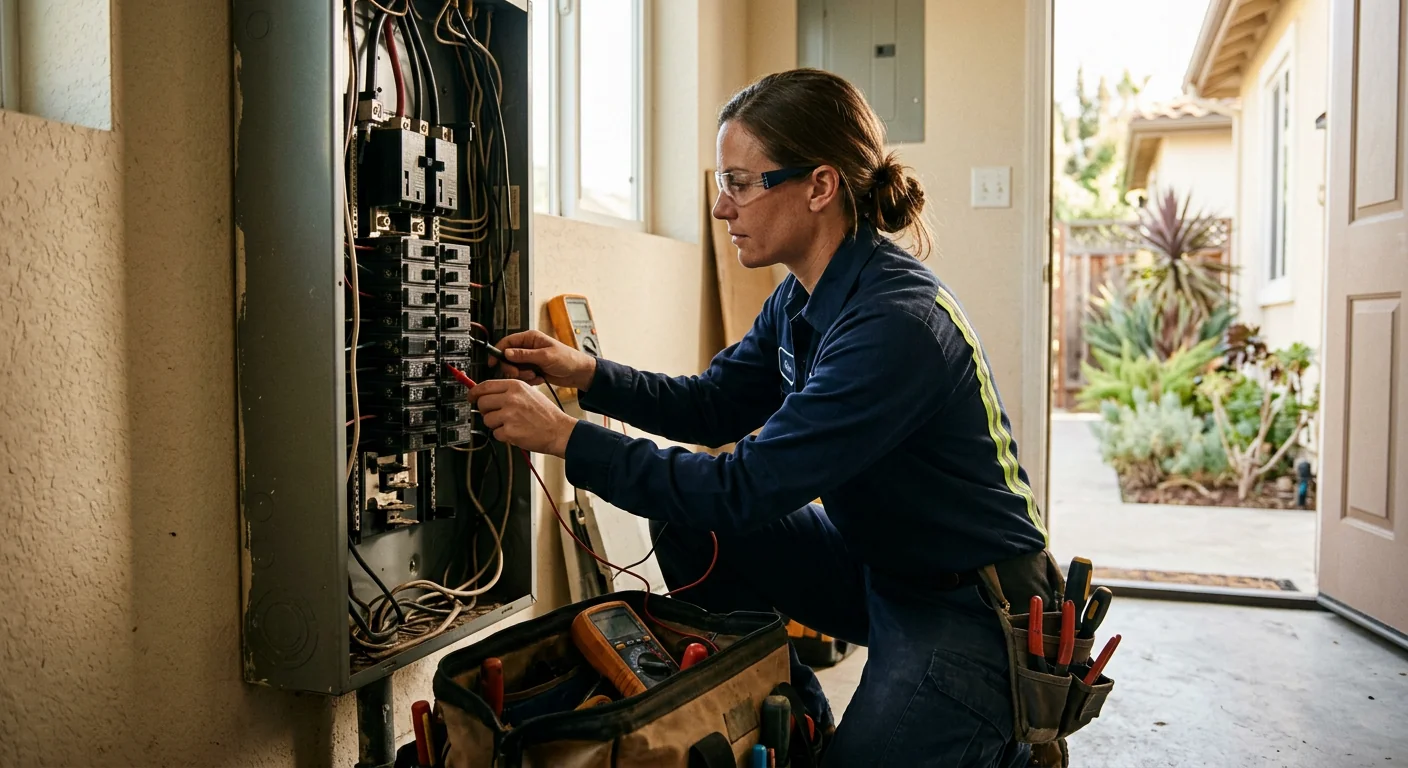 Technician mounting a Level 2 EV charger in a San Leandro garage