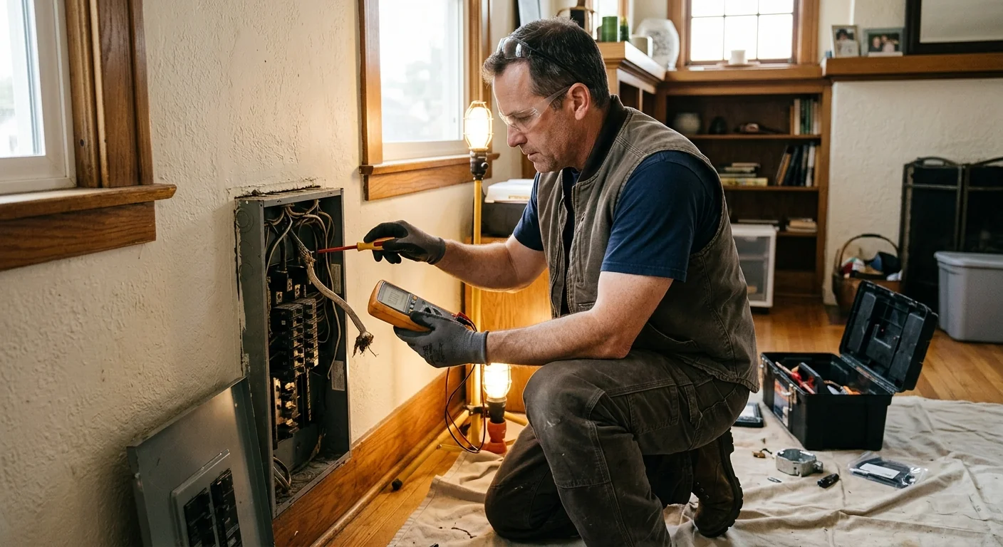 Technician mounting a home EV charger on a San Leandro garage wall near the panel
