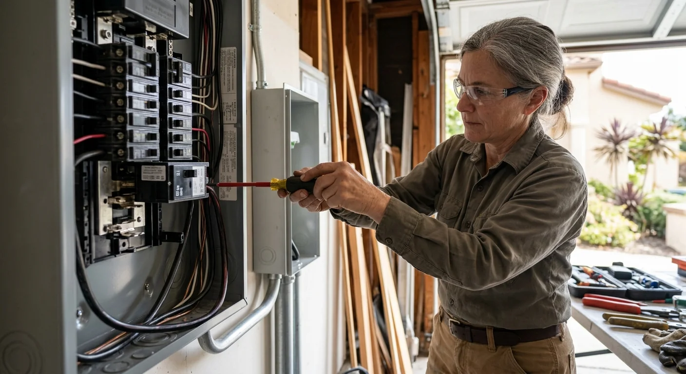 Close-up of a hardwired charging circuit connected to a new dedicated breaker