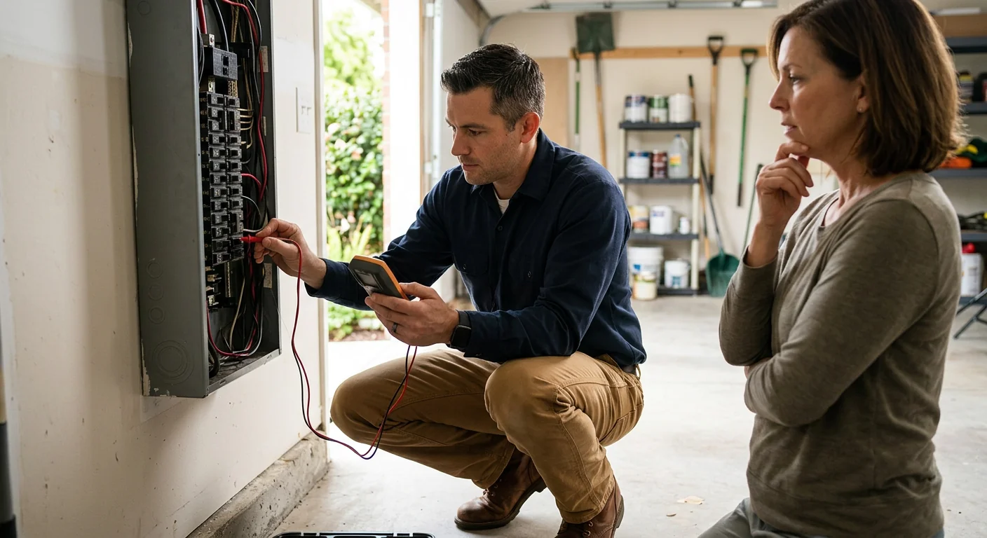 Technician reviewing standby generator installation plans with a homeowner in San Leandro
