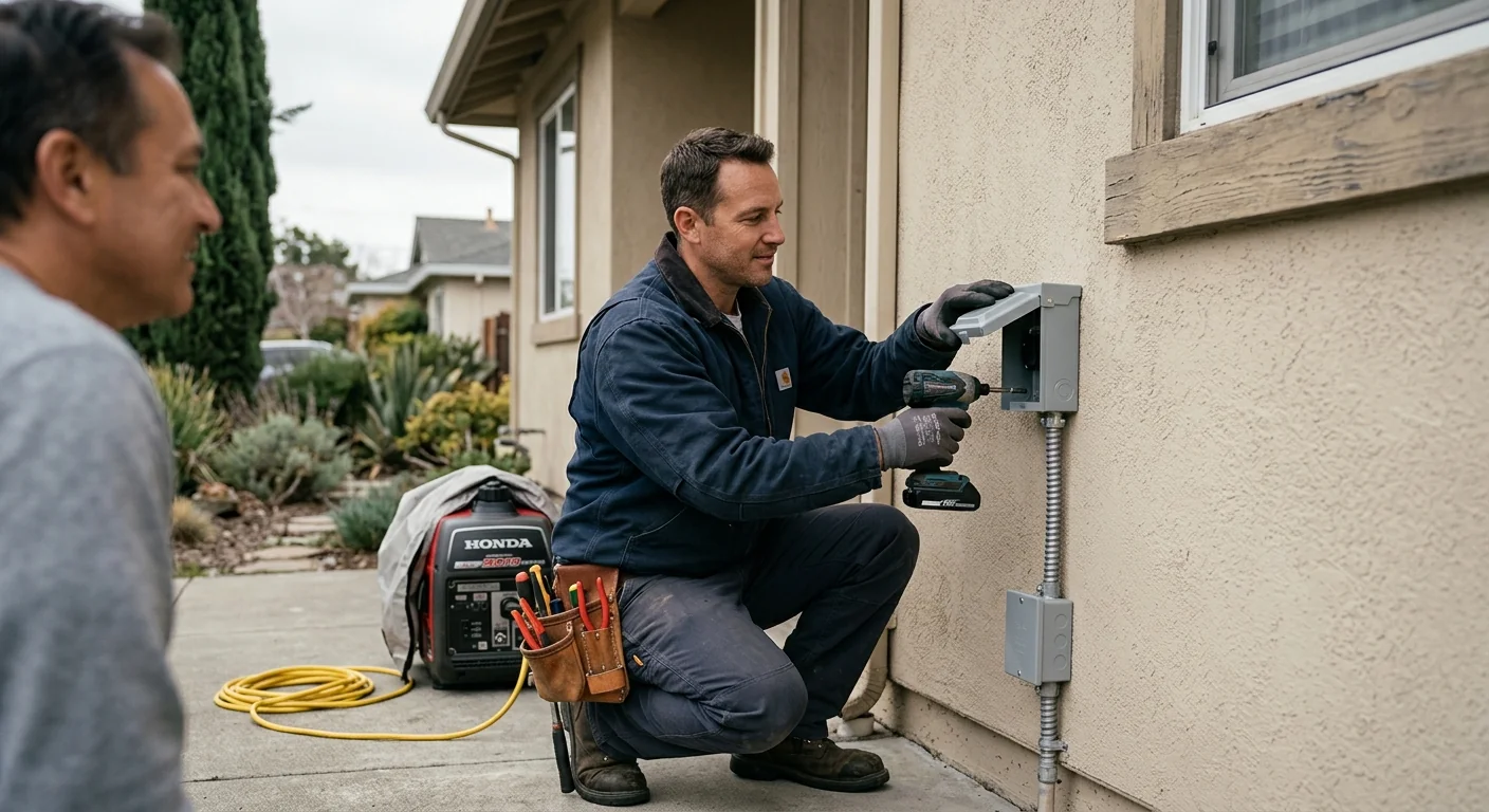 Portable generator inlet box installed on an exterior stucco wall