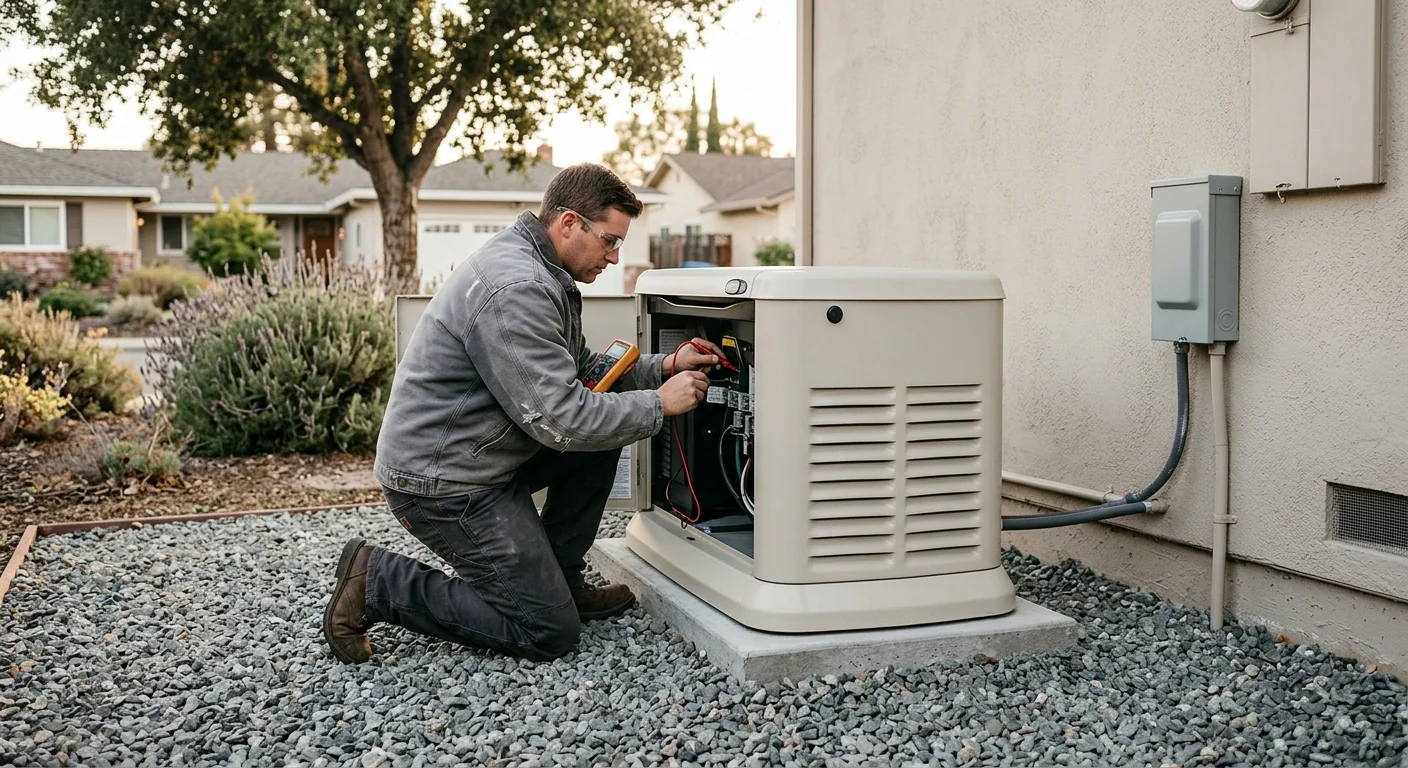 Finished backup generator with weatherproof enclosure and gravel base