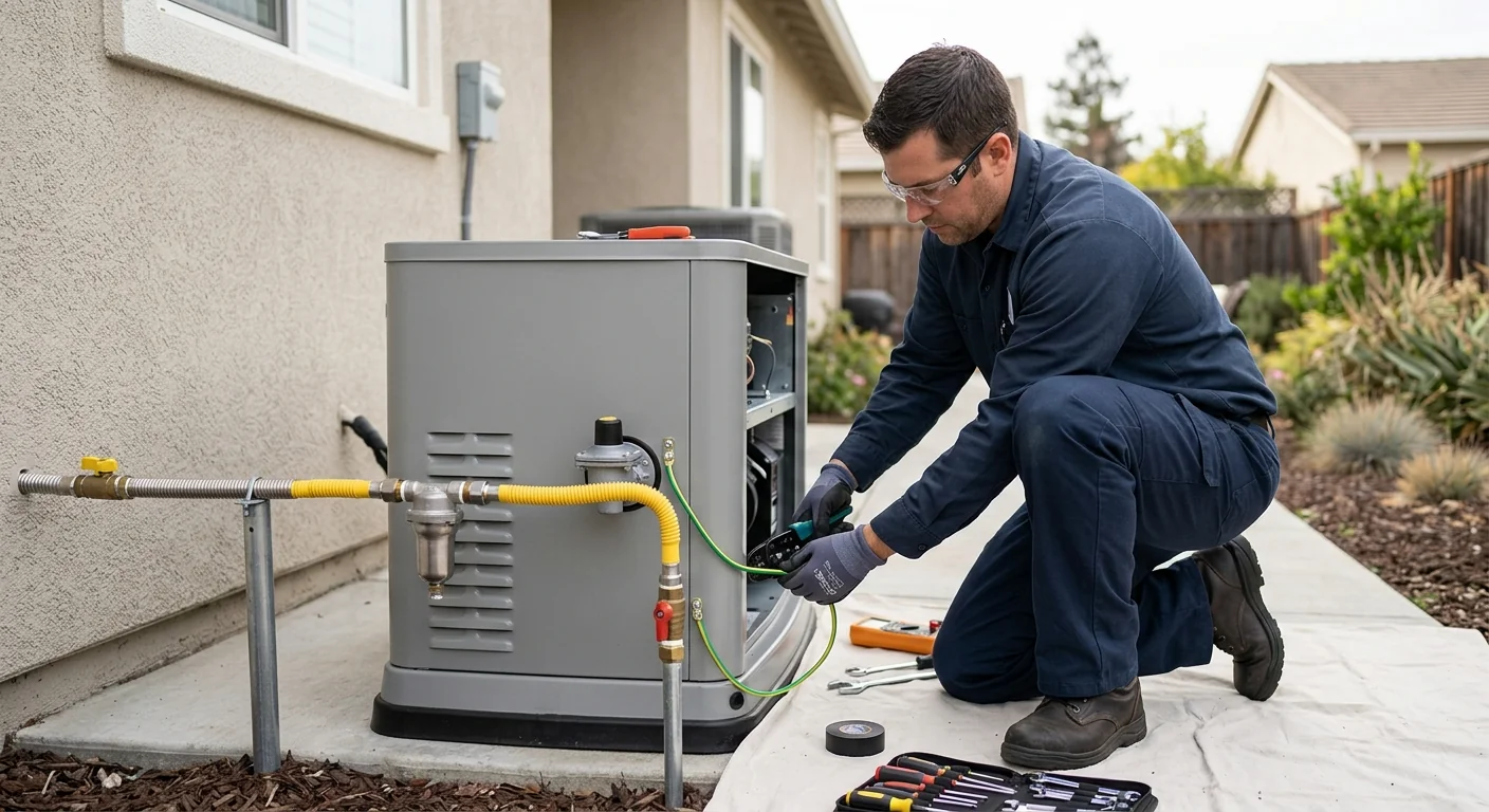 Fuel line and grounding connection prepared for a natural gas generator