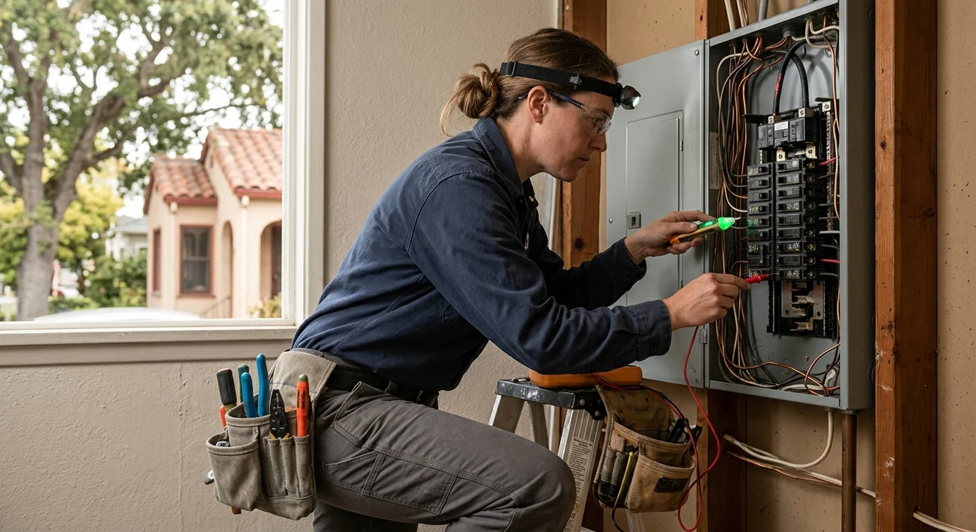 Discolored outlet and worn wiring showing warning signs that a San Leandro home needs rewiring