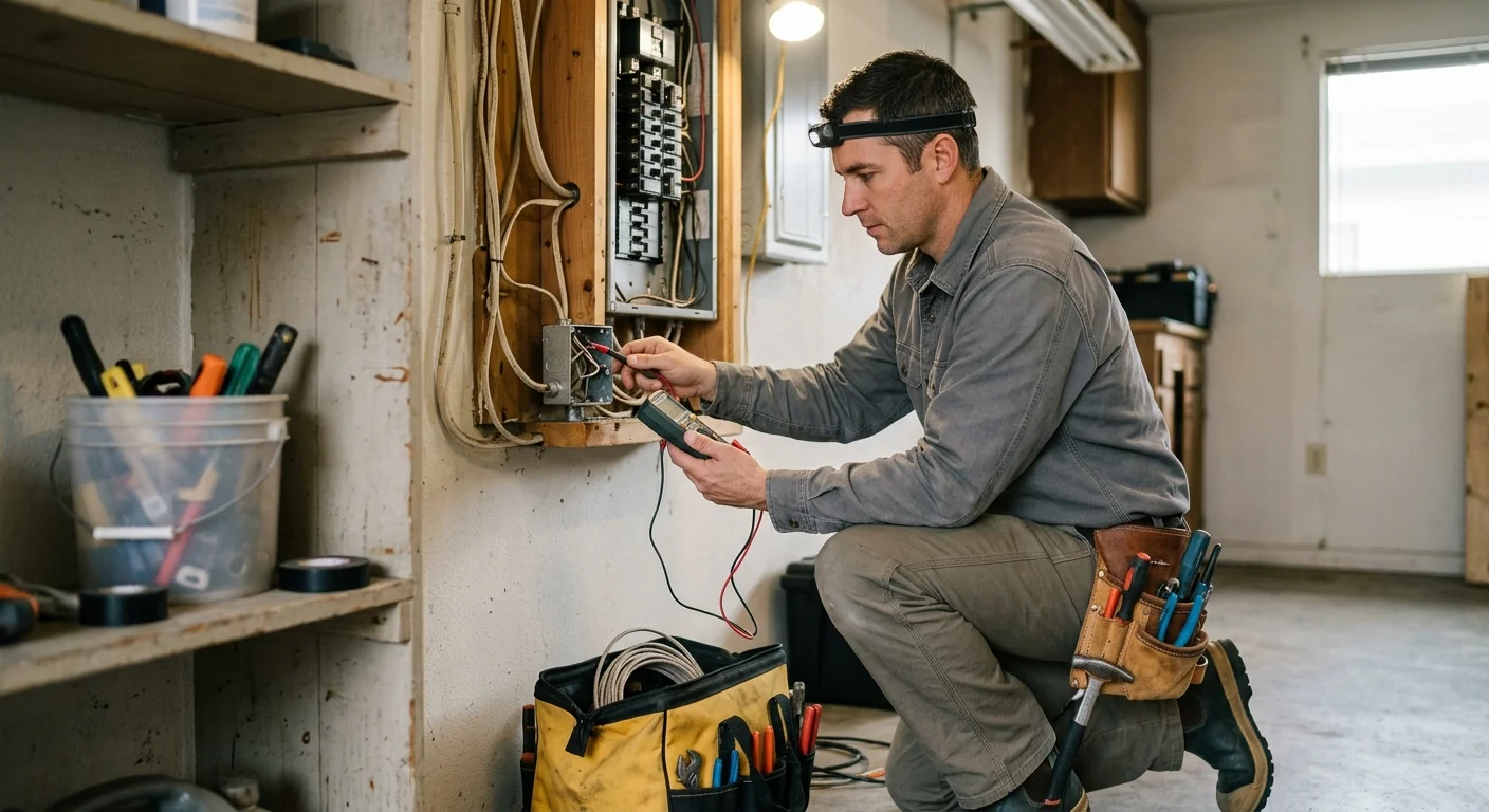 Electrician labeling circuit conductors during a house rewiring project in San Leandro