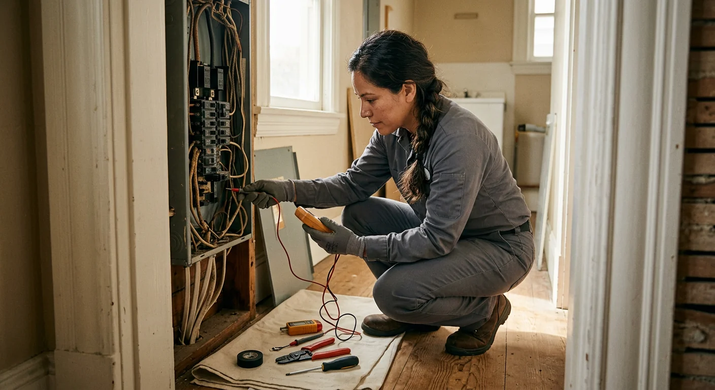 Technician reviewing outlet installation estimate on a clipboard in a San Leandro kitchen