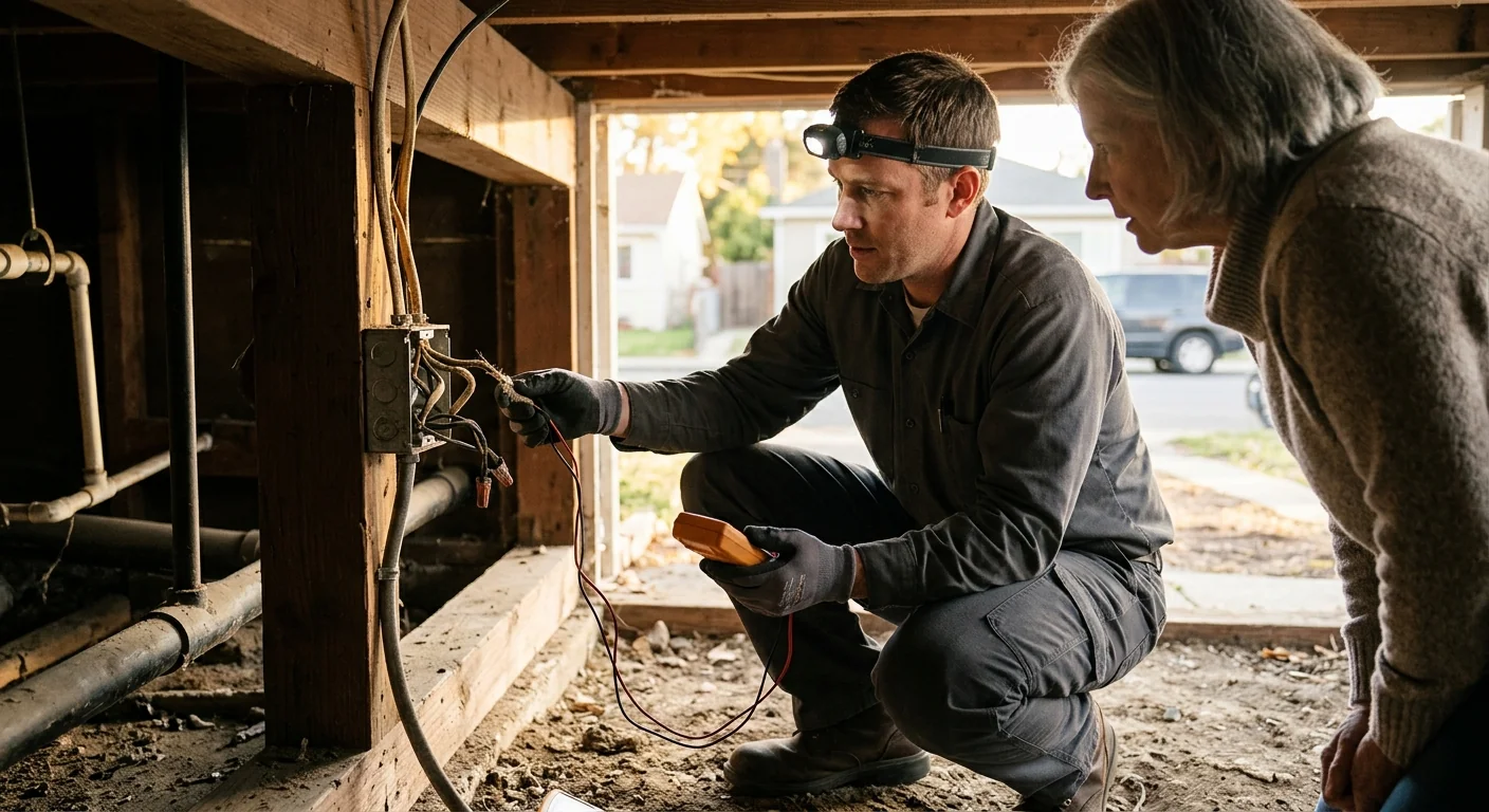 Electrician wiring a new grounded outlet inside a San Leandro home kitchen