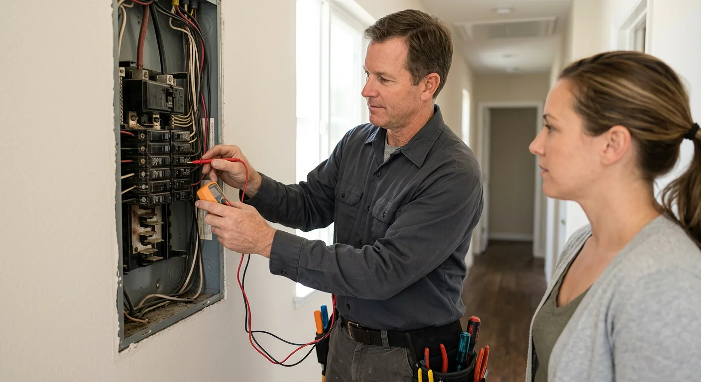 Electrician mounting a grounded outlet inside a San Leandro home wall box